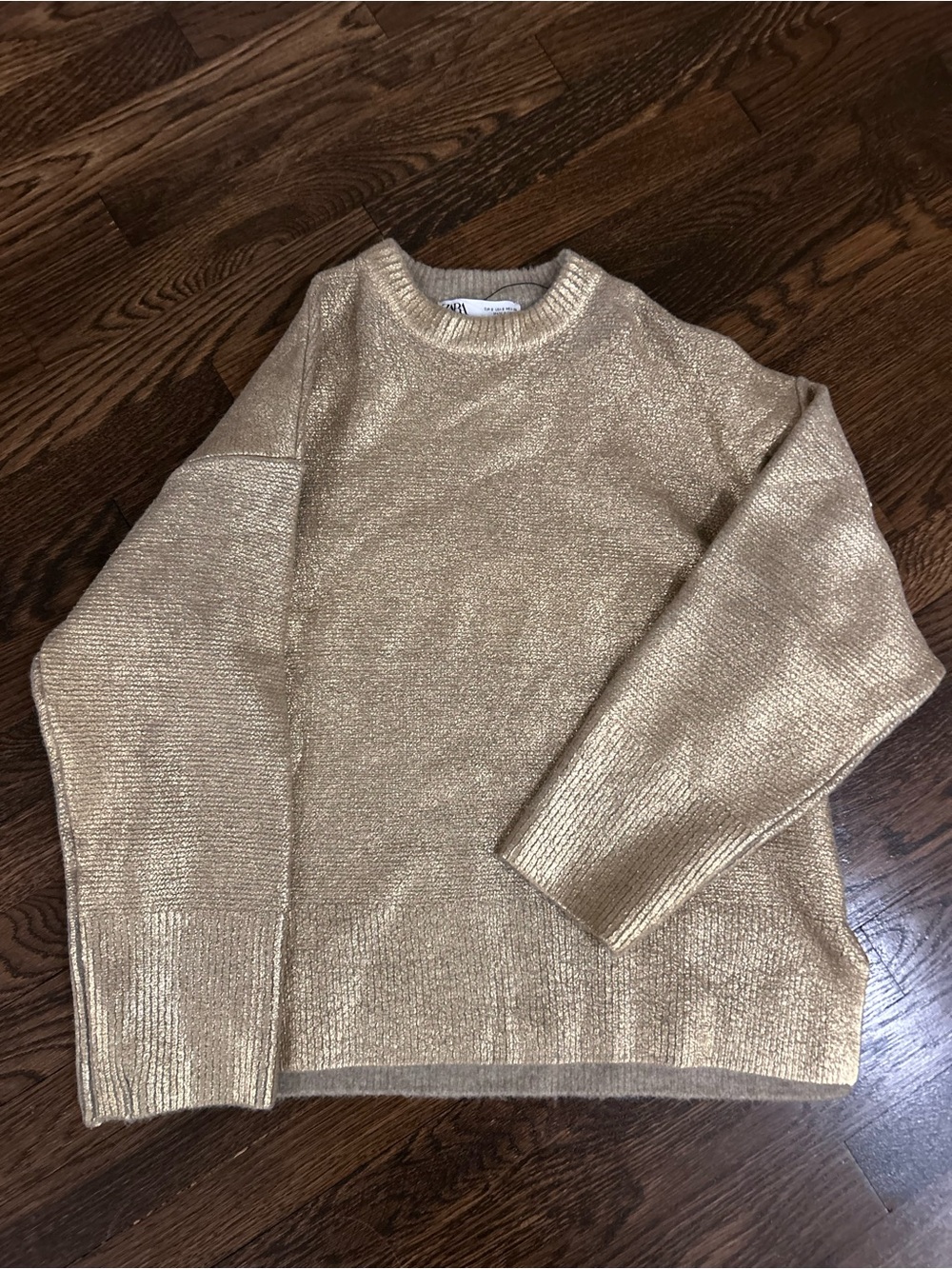 Zara CRACKLED METALLIC KNIT SWEATER